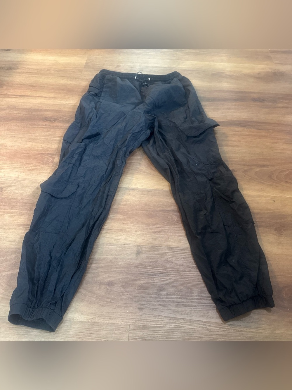 Faded Rose Essentials Black Joggers Cargo Pants drawstring waist Size Medium